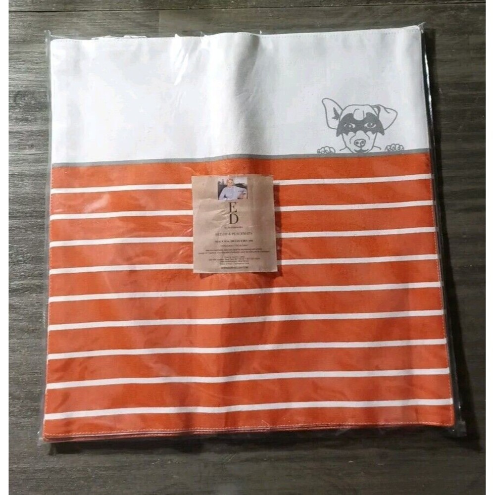 Ellen DeGeneres Orange Gray White Dog With Mask Set Of 4 Placemats
